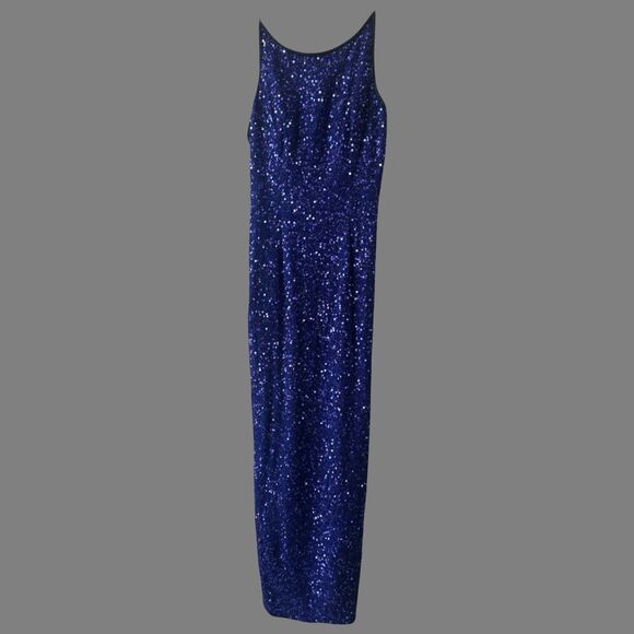 VTG‎ Y2K Scala Beaded 100% Silk Gown Prom Dress Formal Size L Blue 90s Fairy - Picture 2 of 14